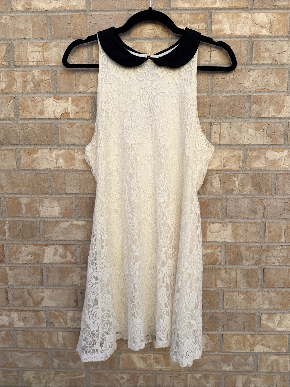 Pins & Needles Cream Lace Mini Dress with Black Peter Pan Collar Size L NWOT